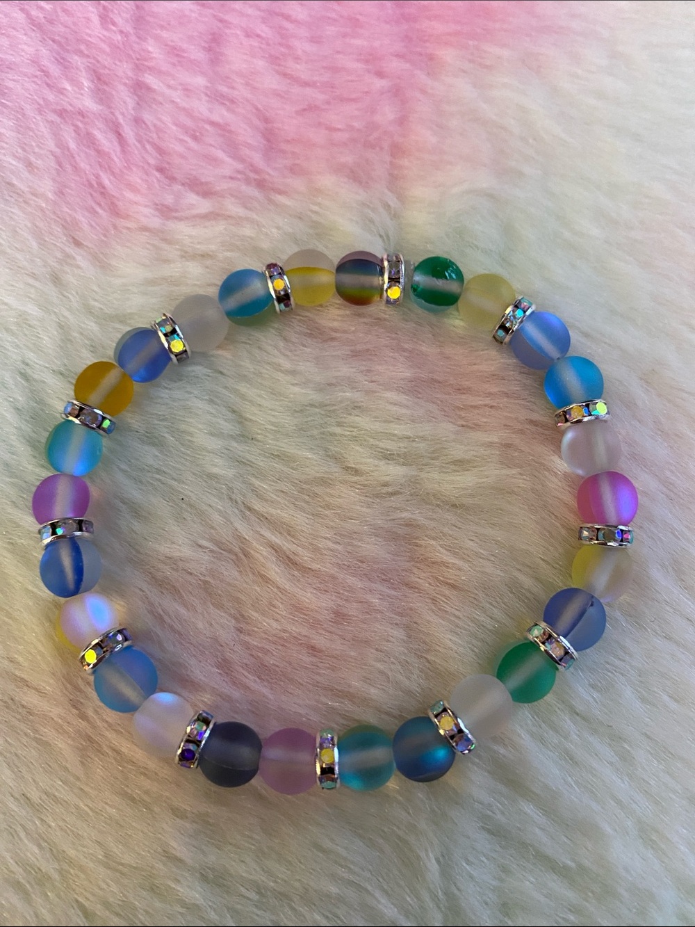 Multicolor Frosted Iridescent  Bead Stretch Bracelet
